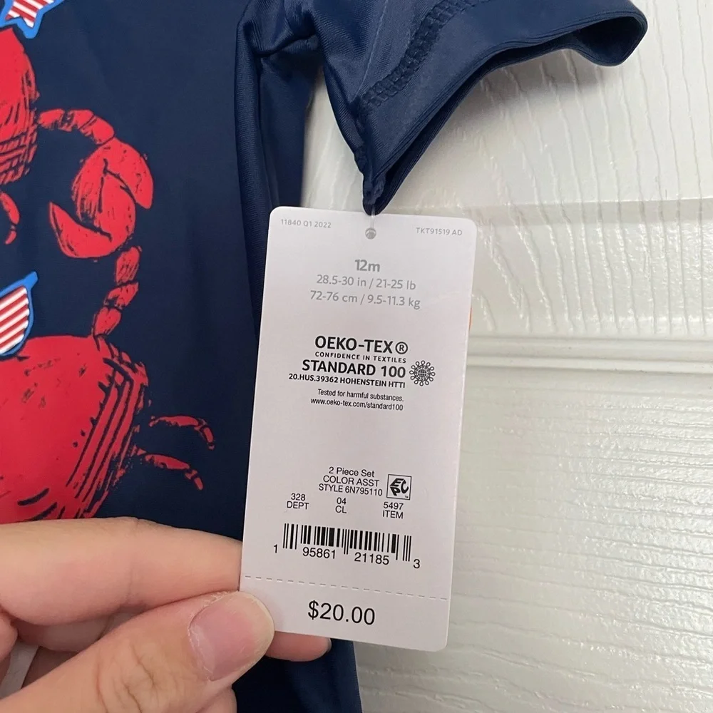 Carter's Navy and Red Crab Swim Set NWT 9-12 month size